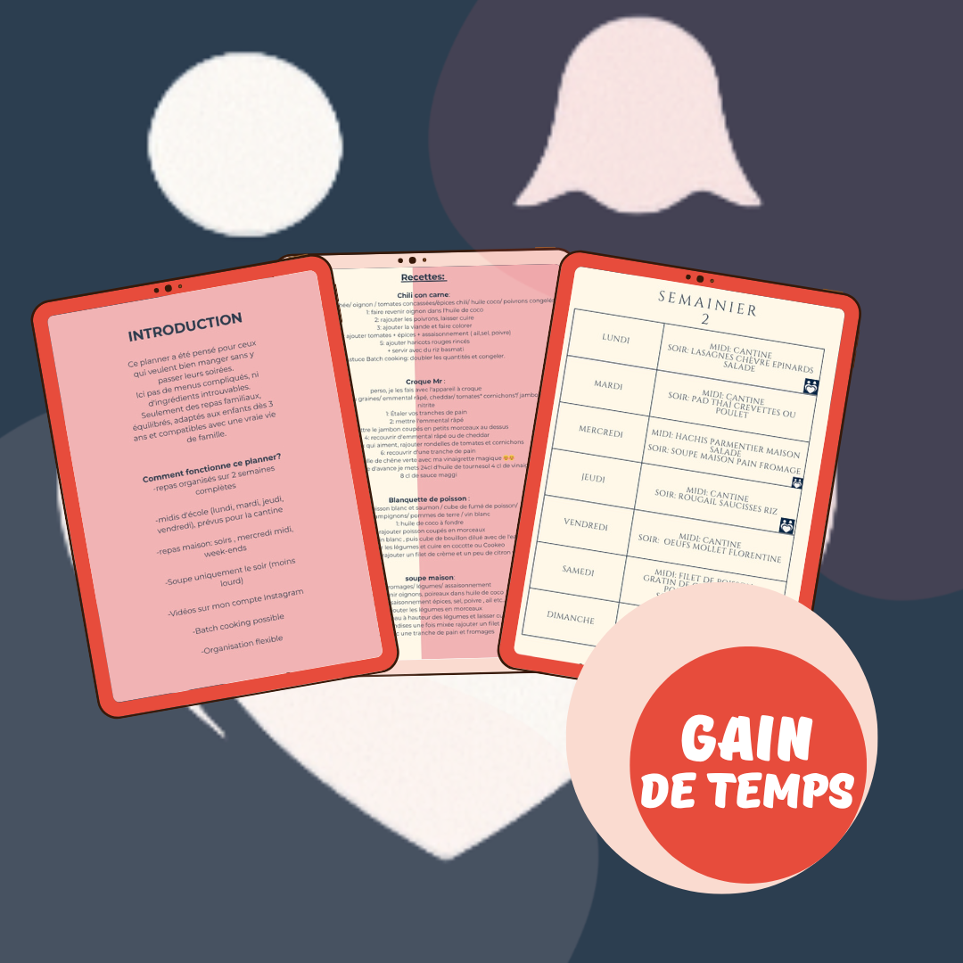 Planner Repas Anti "Qu'est-ce qu'on mange" - 2 Semaines de Menus avec Recettes + Fiches de Stocks Offertes